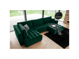 Canapé d'angle bonita convertible 6 places vert foncé effet velours – droit – 350x175cm