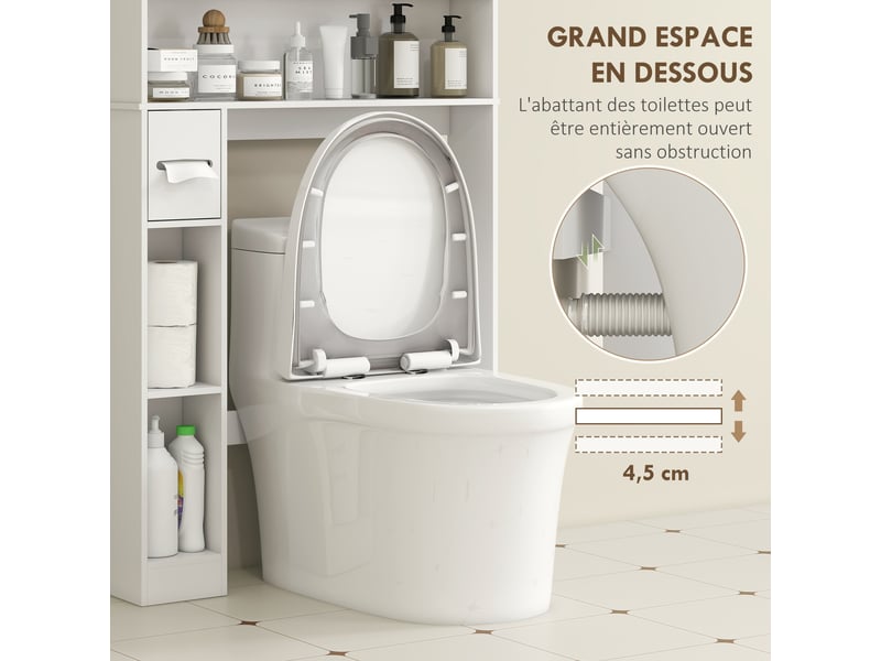  Meuble wc dessus de toilette meuble salle de bain avec porte-papier 80x19,5x170cm blanc et placard à porte double  - Conforama R