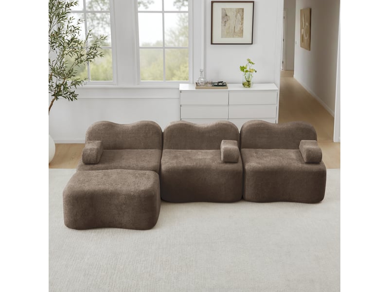 Canapé d'angle modulable 3 places en velours marron - assise profonde 288 cm avec ottoman - Conforama B