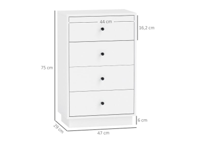 Commode de rangement avec 4 tiroirs et protection anti-basculement pour chambre en bois blanc 47 × 29 × 75 cm - Conforama C