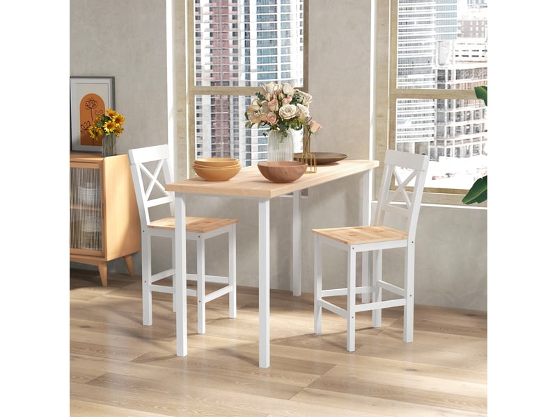  Tabourets hauts de cuisine en bois, hauteur d'assise 60,2 cm, avec dossier et repose-pieds, 41 x 46 x 97,5 cm, naturel et blanc  - Conforama C