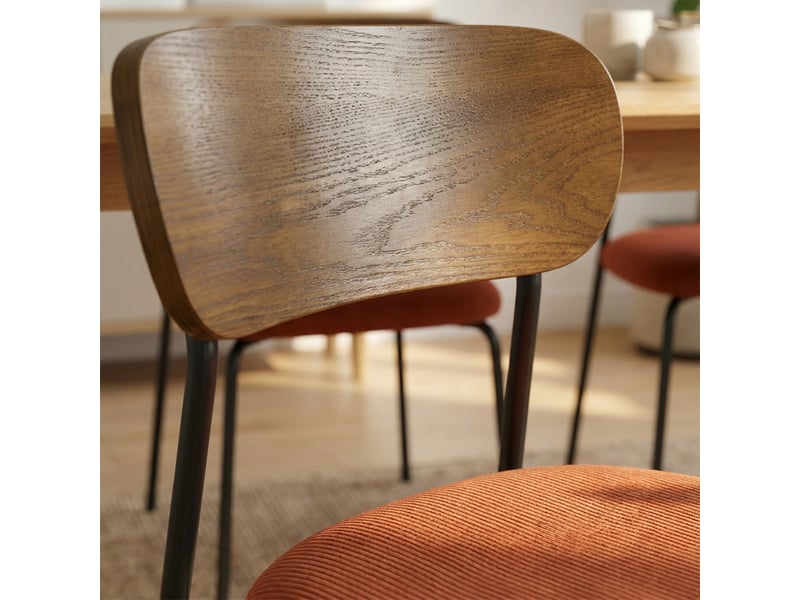  Lot de 4 chaises scandinaves velours côtelé terracotta placage frêne pieds métal noir - olivia OLIVIA - Conforama C