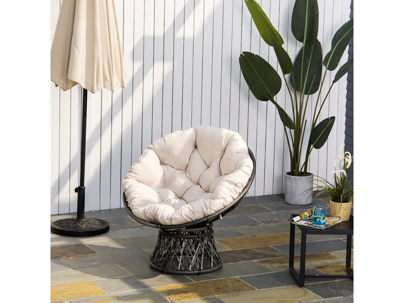  Fauteuil rond de jardin fauteuil papasan pivotant grand confort ø 97 x 90h cm grand coussin fourni polyester résine tressée crème  - Conforama B