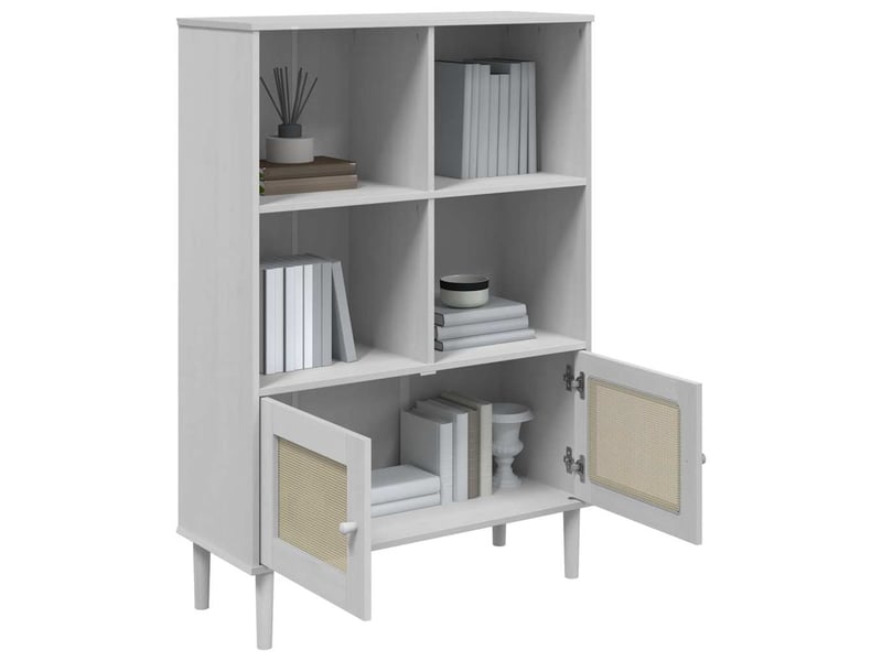  Bibliothèque salon senja aspect de rotin blanc bois massif de pin shl9853  - Conforama D