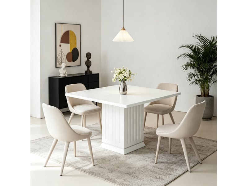  Table de salle à manger carrée pour 4 personnes avec plateau stable en panneau de particules blanc 90 × 90 × 75 cm  - Conforama D