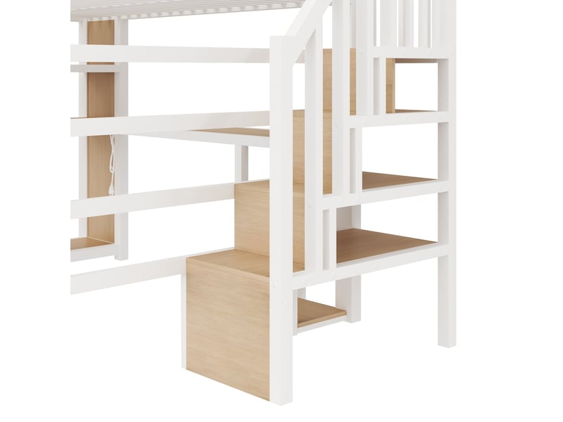  Lit mezzanine 140x200 cm – avec bureau led usb penderie et rangements – métal – blanc CozyNest - Conforama E