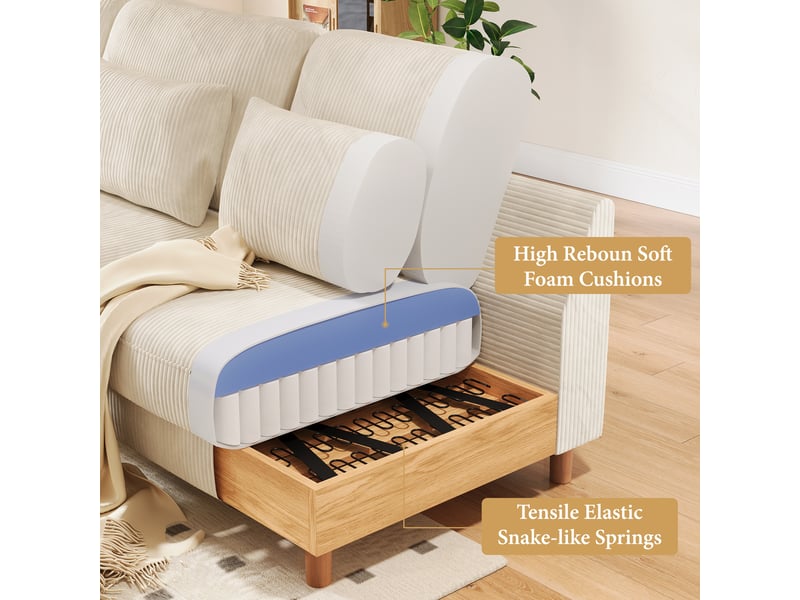 Canapé d'angle réversible en velours cotelé - 2 places + méridienne - beige - 256 x 160 x 88 cm 256x160x88cm - Conforama F