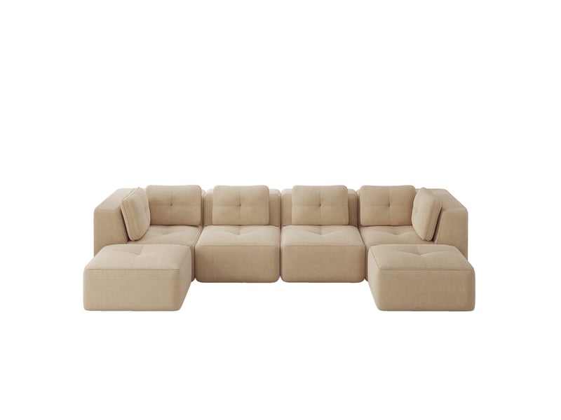 Canapé d’angle panoramique modulable convertible 4 places en velours côtelé beige - Conforama A