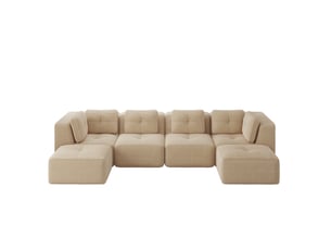Canapé d’angle panoramique modulable convertible 4 places en velours côtelé beige