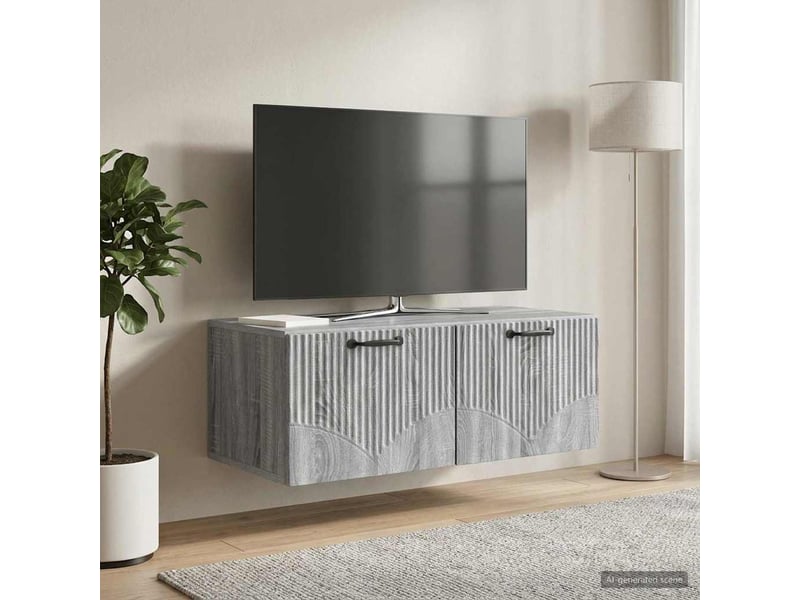  Meuble tv - banc tv - meuble de rangement mural sonoma gris 78,5 x 41 x 30 cm bois d'ingénierie  - Conforama D