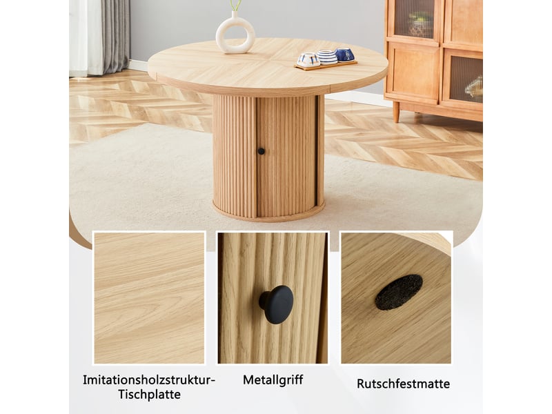 Table à manger ronde,115x115x74 cm,avec rangement,mdf,effet chêne clair - Conforama D