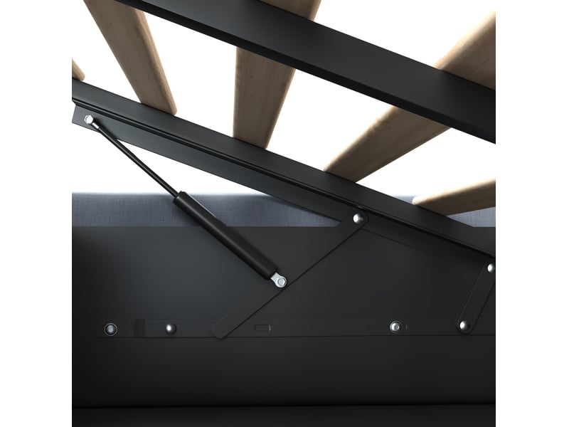  Lit coffre 180 × 200 cm 2 places avec led, rangements et tête de lit rembourrée, sans matelas, en lin gris  - Conforama E