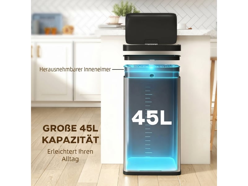 Poubelle de cuisine - poubelle à capteur de mouvement, 45 l, avec couvercle à fermeture douce, idéale pour la cuisine, argent  - Conforama R