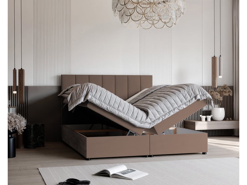  Lit coffre zelto - 180x200 cm - avec matelas et surmatelas - velours dense - marron clair ZELTO - Conforama C