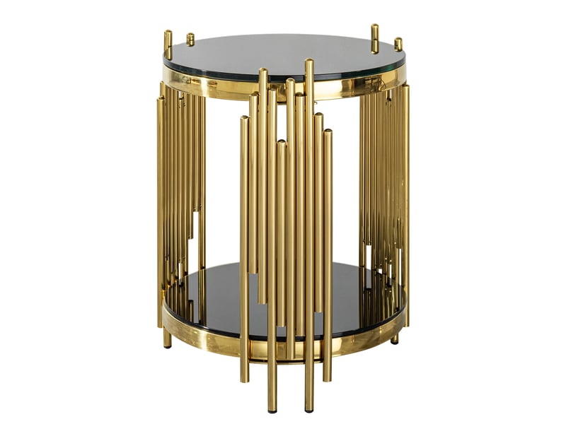  Bout de canapé rond 45x55 cm, double plateau, verre trempé, acier inoxydable, design luxe, noir et doré  - Conforama A