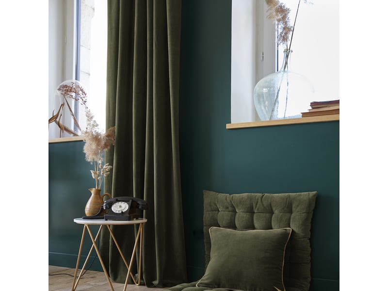  Rideau ajustable 140x270 cm velours de coton thym PD21322 - Conforama A