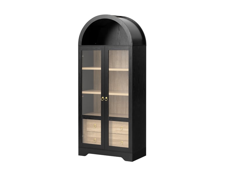  Buffet de cuisine 2 portes 2 tiroirs 76x40x180 cm - meuble de rangement avec étagères réglables et portes vitrées - noir  - Conforama D
