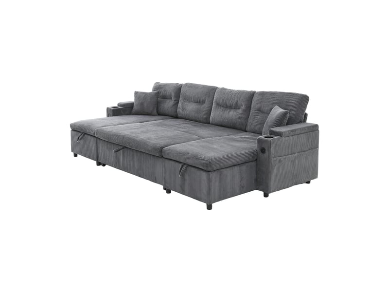  Canapé convertible 4 places gris anthracite, méridiennes, rangement et usb  - Conforama E
