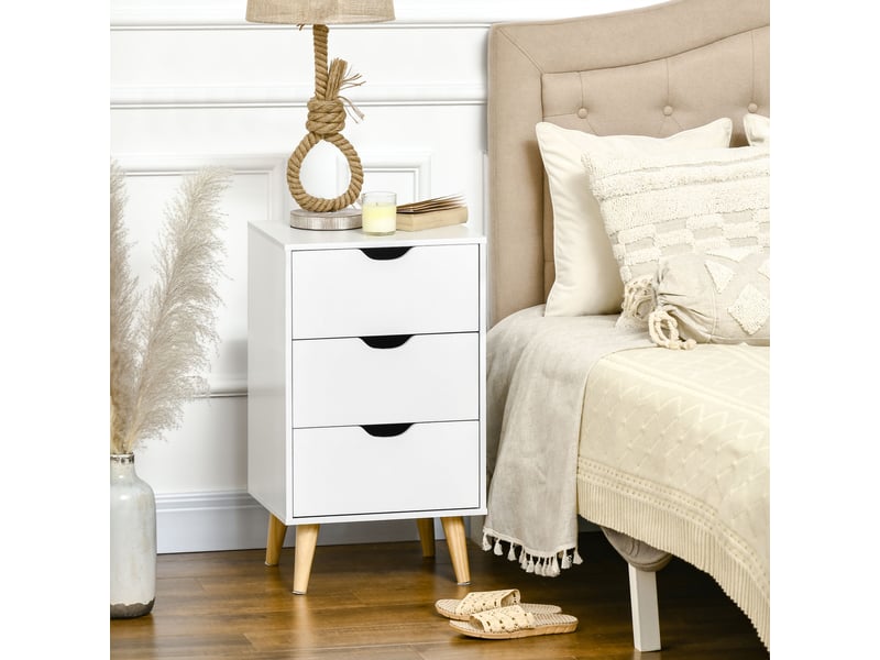  Table de chevet table de nuit avec 3 tiroirs, style scandinave pour chambre à coucher, salon, blanc, 40 x 35 x 68,5 cm  - Conforama D
