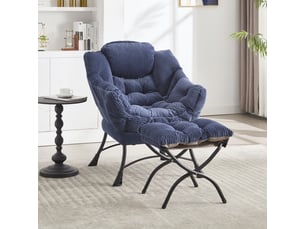 Fauteuil lounge 70x64x95cm – fauteuil de relaxation ergonomique rembourré avec repose-pieds et poche latérale – bleu foncé