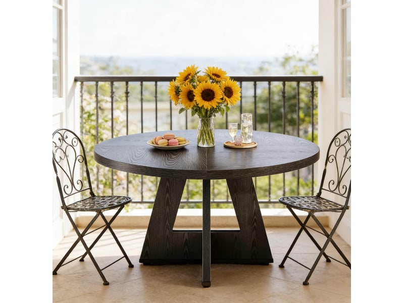  Table à manger ronde 120 cm en bois d’ingénierie noir style ferme  - Conforama B