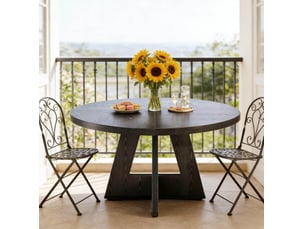 Table à manger ronde 120 cm en bois d’ingénierie noir style ferme