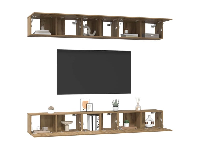  Ensemble meuble tv - banc tv - meuble de rangement 6 pcs chêne artisanal bois d'ingénierie  - Conforama C