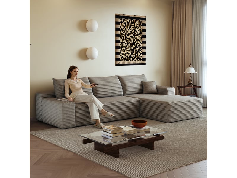  Canapé d'angle modulaire 270 x 175 x 83 cm 2 places en l, assise profonde, sans montage, canapé compressé, chameau Bliss Lite - Conforama B