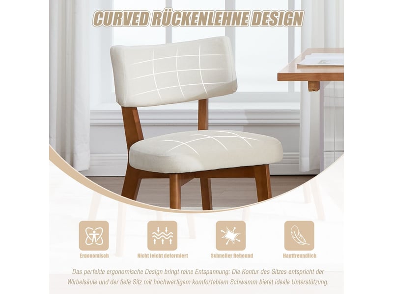 Chaise de salle à manger style mid-century moderne pieds en bois massif assise rembourrée en tissu revêtement en lin beige - Conforama D