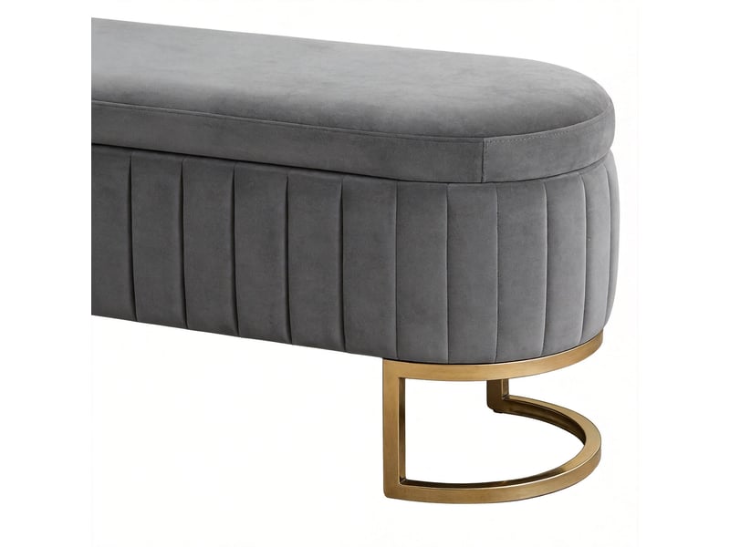  Bout de lit coffre en velours gris clair avec pieds en métal doré 129.5 cm W3479P500182 - Conforama E