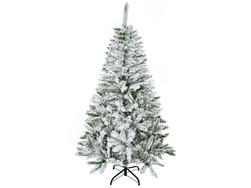  Sapin de noël enneigé de 150 cm de haut, avec 358 branches ignifugées et un socle en acier, vert  - Conforama A