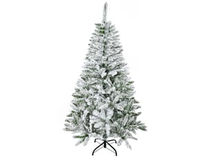 Sapin de noël enneigé de 150 cm de haut, avec 358 branches ignifugées et un socle en acier, vert