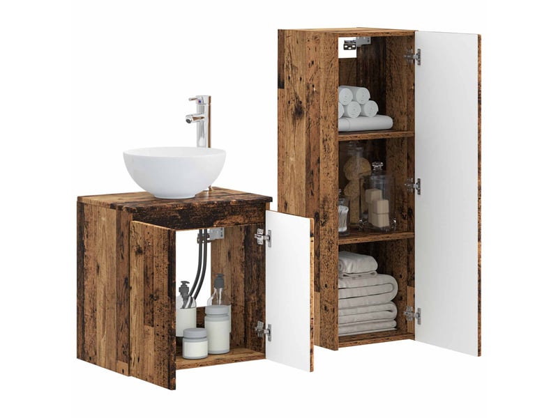 Ensemble de mobilier de salle de bain 2 pcs bois ancien shl937 - Conforama C