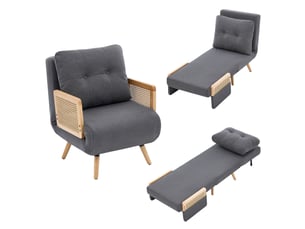 Fauteuil convertible, dossier réglable, accoudoirs réglables, en tissu effet lin, coloris gris, l67,5 x p73 x h86,5 cm