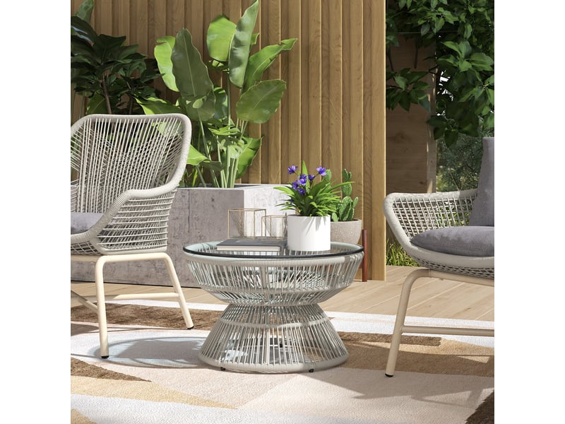 Table basse de jardin ronde, table d'appoint rotin pe gris clair 60x60x37cm  - Conforama D