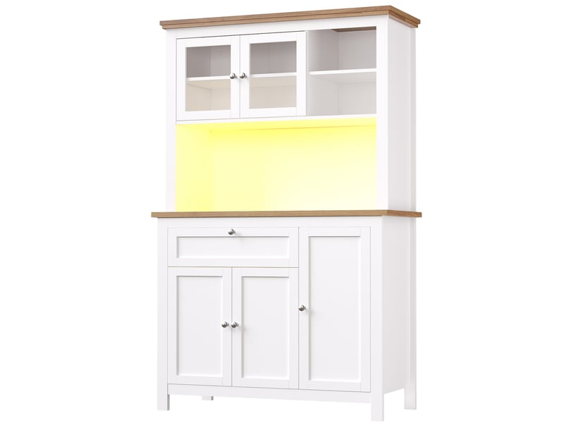  Buffet de cuisine haut 104x40x180 cm, meuble vaisselier blanc avec portes coulissantes et étagères réglables  - Conforama W