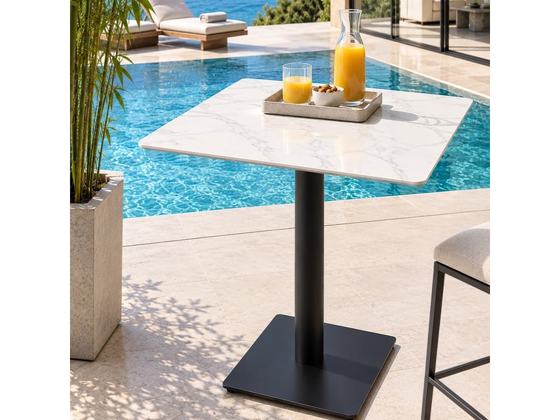 Icare - ensemble n°2: table bistrot 70x70cm en céramique marbré blanc - Conforama B