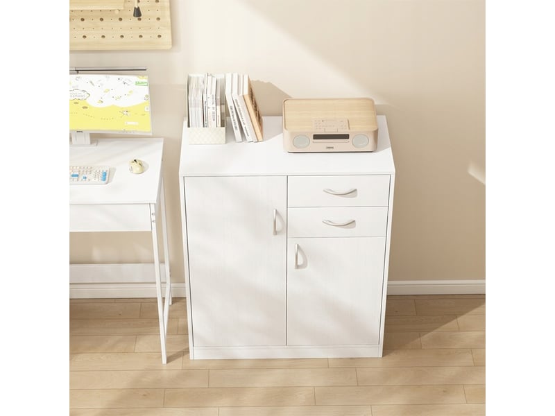 Commode moderne avec tiroirs et étagères, style loft, blanche, armoire, meuble de rangement, 74 cm  - Conforama D