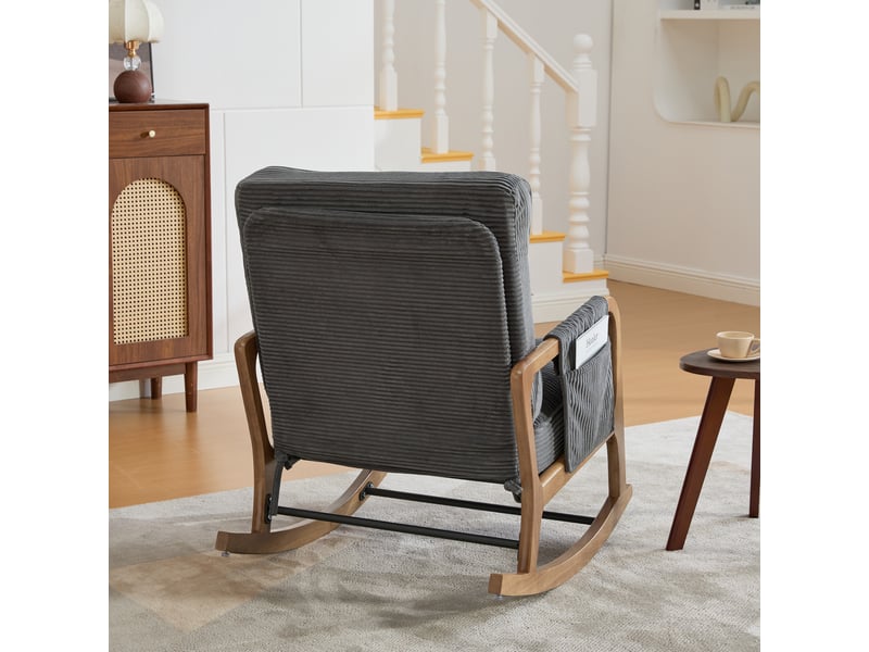  Rocking-chair avec repose-pieds, dossier réglable 3 positions et poche latérale en velours côtelé gris  - Conforama D