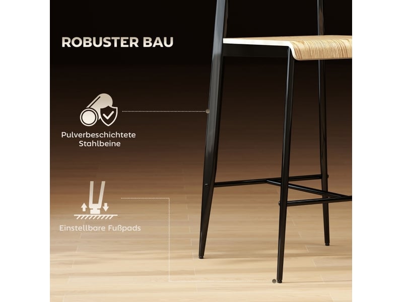  Tabouret de bar 2 pièces avec repose-pieds et patins réglables, style industriel, en acier, bois naturel  - Conforama E