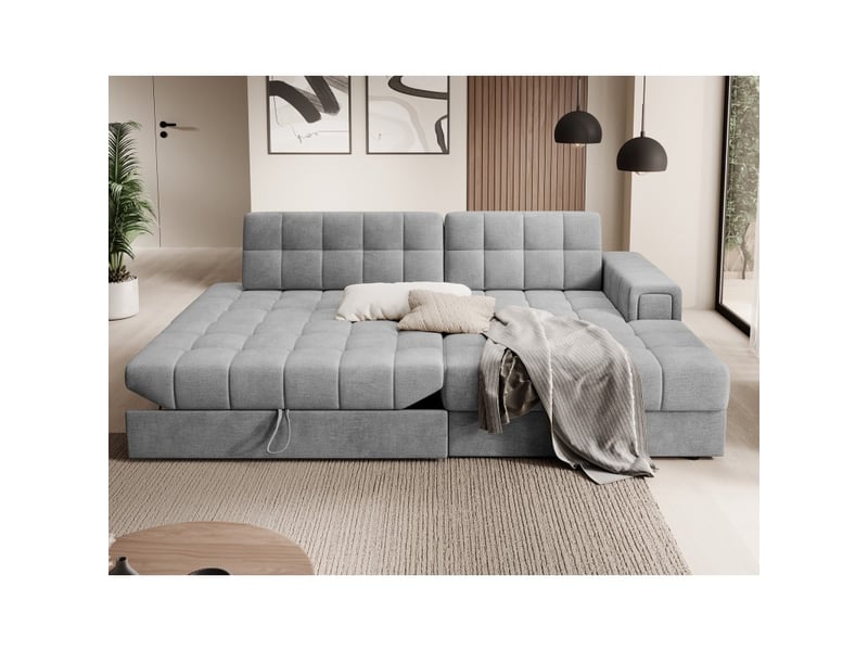 Canapé d'angle convertible cubito gris 240 cm avec coffre et couchage - Conforama B