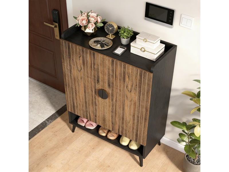  Meuble à chaussures en panneau de particules et métal marron 73x37x110 cm  - Conforama E