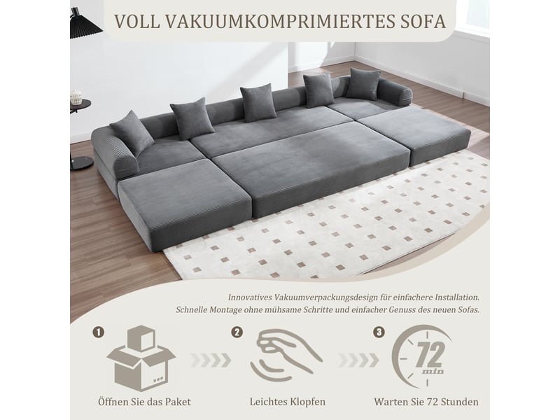  Canapé modulable velours côtelé gris foncé 270 cm avec rangement  - Conforama R