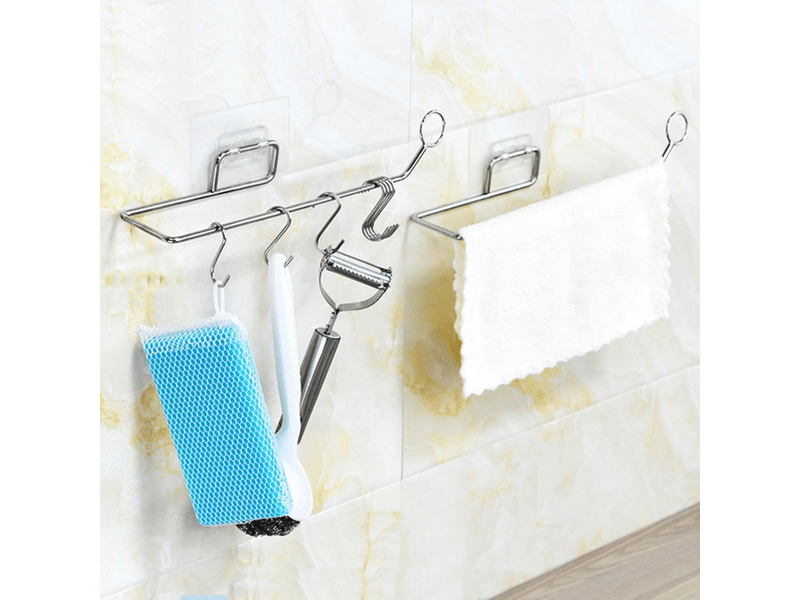  Porte-serviettes de salle de bain, distributeur mural sans perçage, support en acier inoxydable pour cuisine  - Conforama D