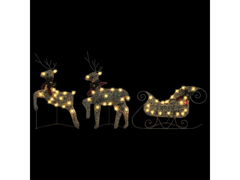  Décoration de noël rennes avec traîneau 60 led extérieur doré  - Conforama C