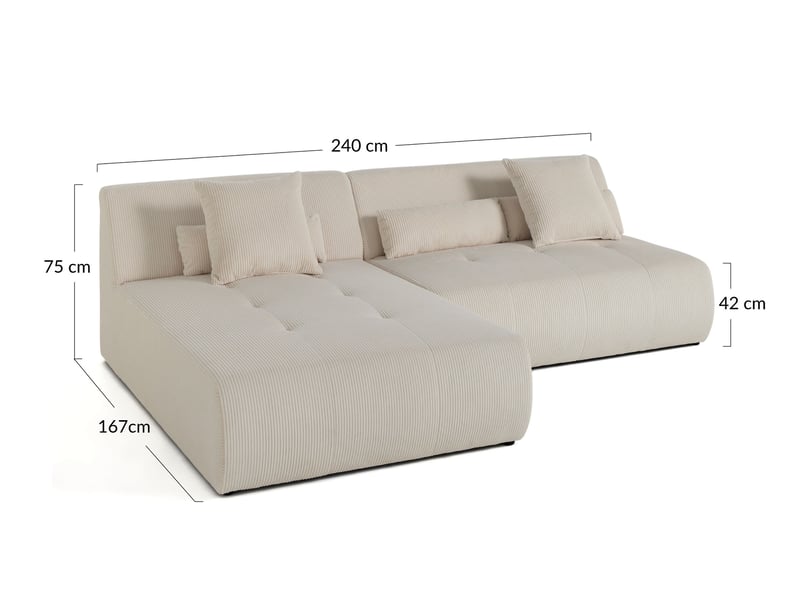  Onyx - canapé modulable d'angle réversible 4 places - en velours côtelé - lisa design - gris clair ONYX - Conforama C