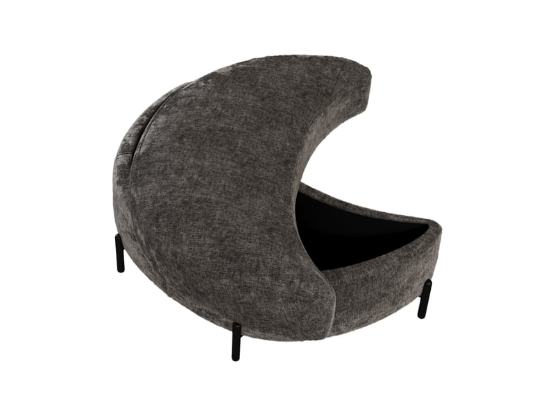 Pouf demi-lune en chenille gris avec plateau, siège rembourré et repose-pieds - Conforama D