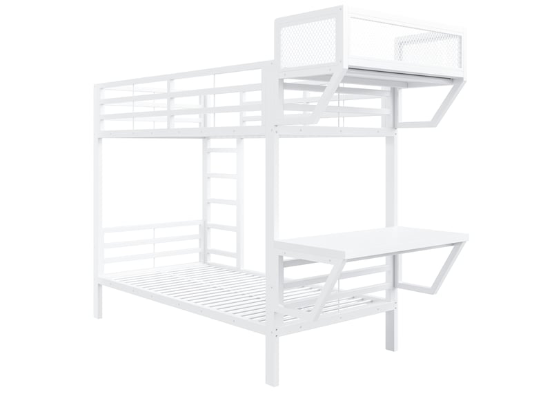 Lit superposé - 90x200 cm - bureau intégré - sommier à lattes - rangements intégrés - structure métal - lit enfant - blanc CozyNest - Conforama E