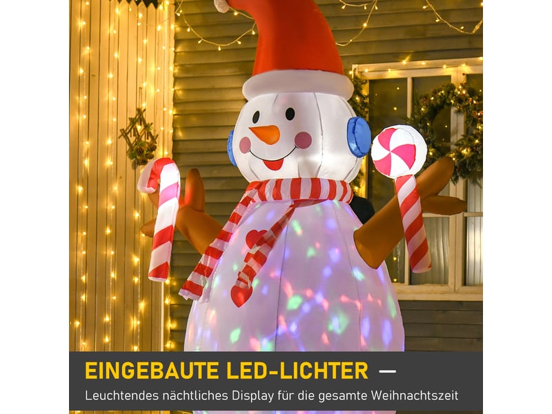 Bonhomme de neige gonflable lumineux led polyester blanc et rouge 180 x 100 x 240 cm - Conforama D