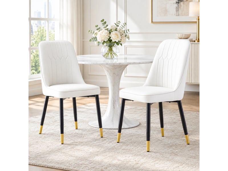  Chaises de salle à manger avec dossier ergonomique  - assise rembourrée, pu et métal - blanc et noir  - Conforama C